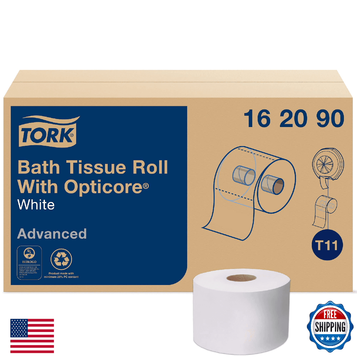 Tork OptiCore Mid-size Toilet Paper Roll White T11, Advanced, 2-ply, 36 x 865 sh - Image 1