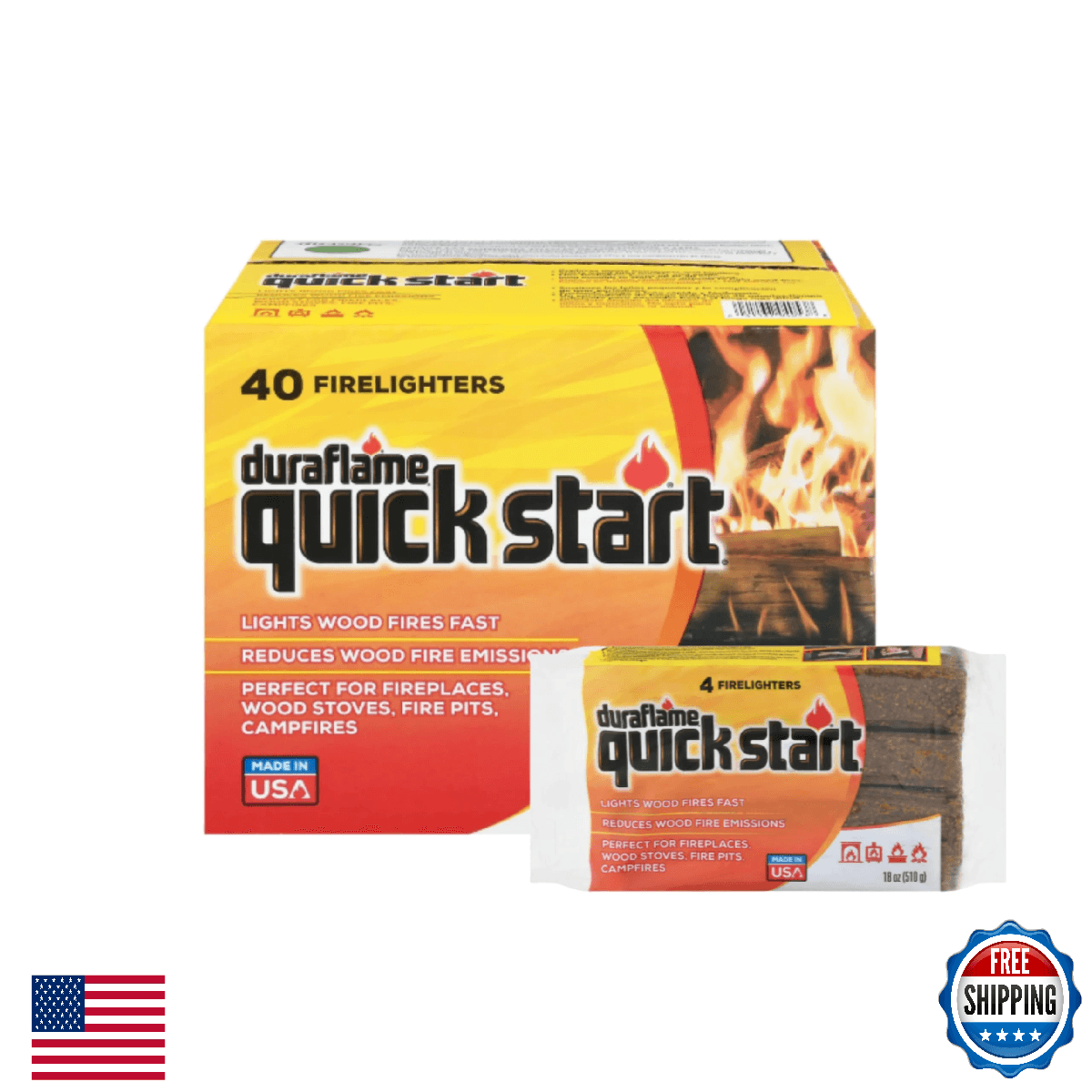 Duraflame Quick Start Firelighters 40 Ct Wax Recycled Biomass Fireplace Fire - Image 1