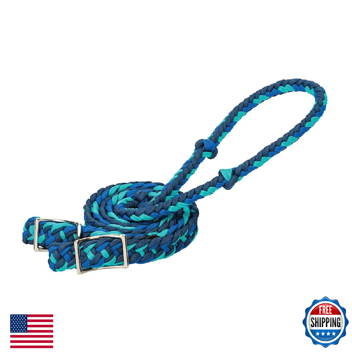 Weaver Equine Braided Nylon Barrel Reins - Easy Grip Knots, Nickel Buckle - Image 1