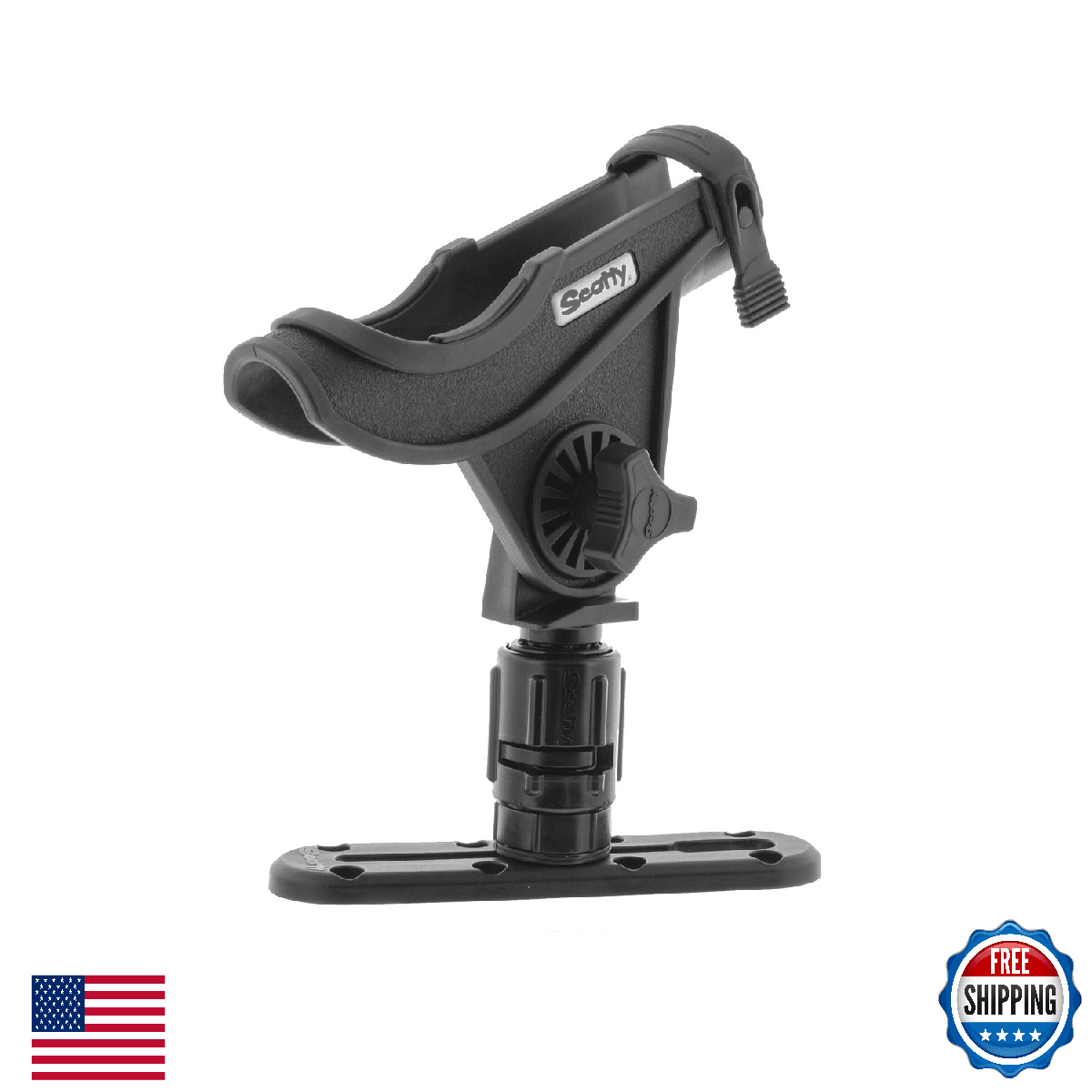 Scotty #282-BK Baitcaster Rod Holder w/ Gearhead & Track - Black - Image 1