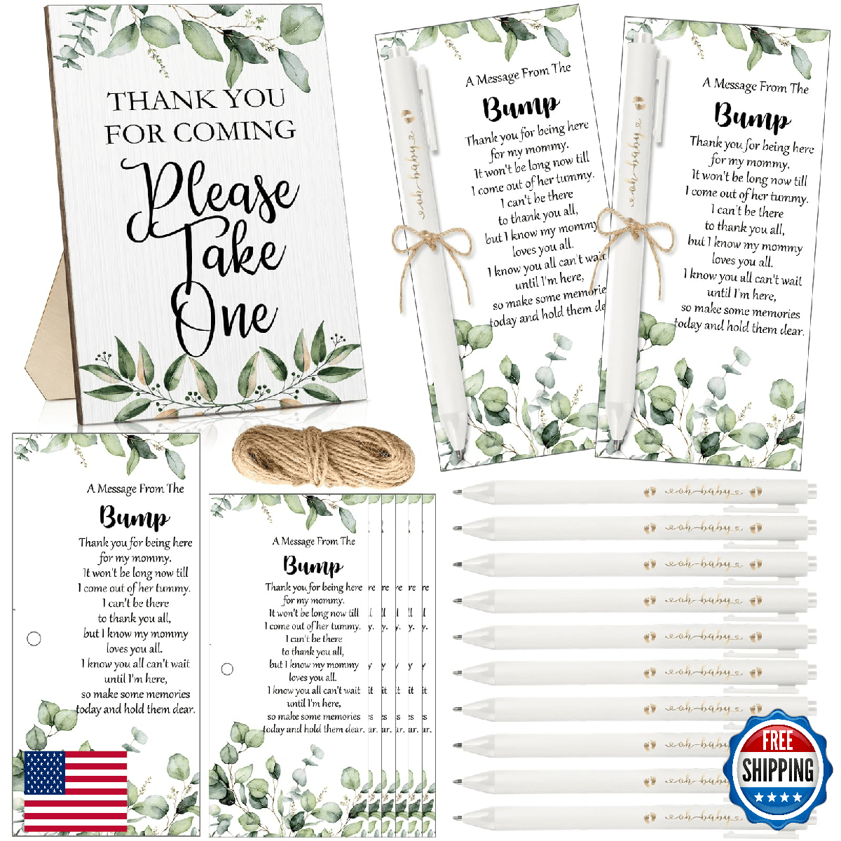 Sintuff 50 Set Baby Shower Favors for Guests - Pens, Thank You Cards, Sign - Image 1