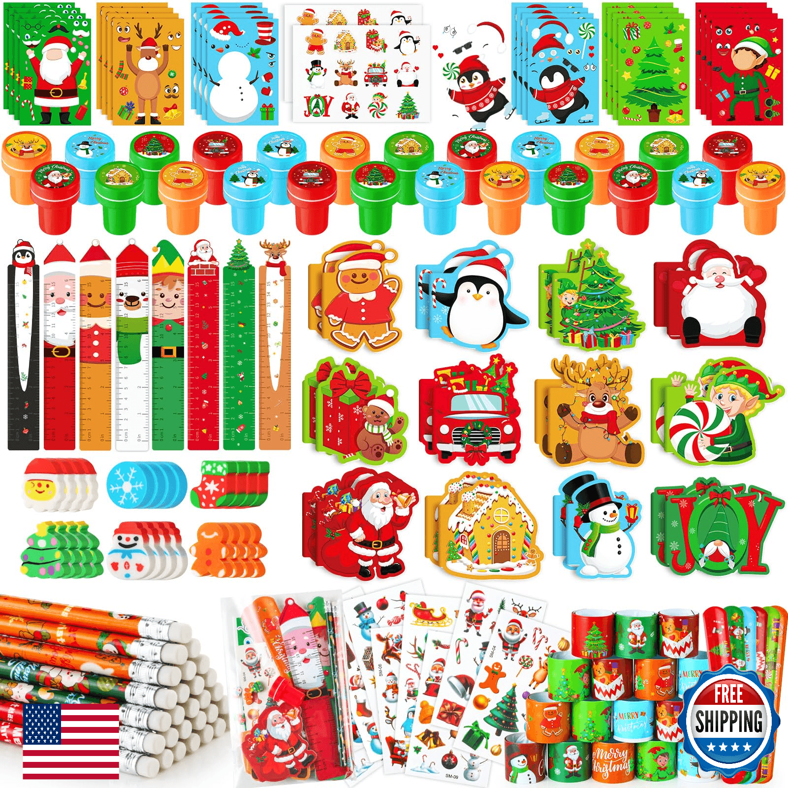 BenLouis Christmas Stationery Set: Notebooks, Pencils, Erasers, Stickers, Favors - Image 1