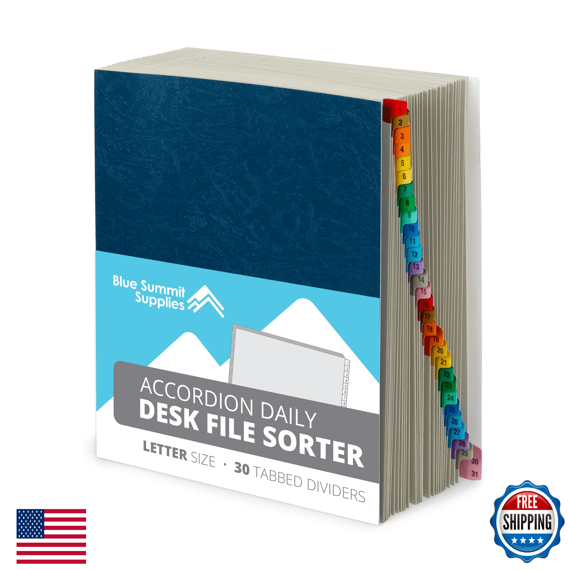 Blue Summit 1-31 Expanding Desk File Sorter, Accordion Daily Organizer, Letter S - Image 1