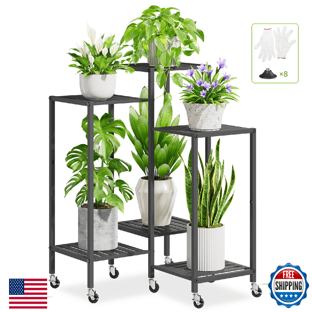 iDavosic.ly 6 Tier Plant Stand Indoor with Wheels Metal Tiered Corner Flower Hol - Image 1