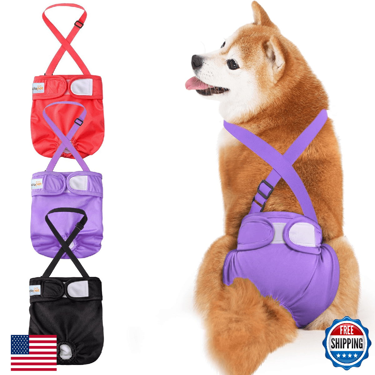 Idepet Female Dog Diapers with Suspender - 3 Pack Washable Reusable Doggie Diape - Image 1