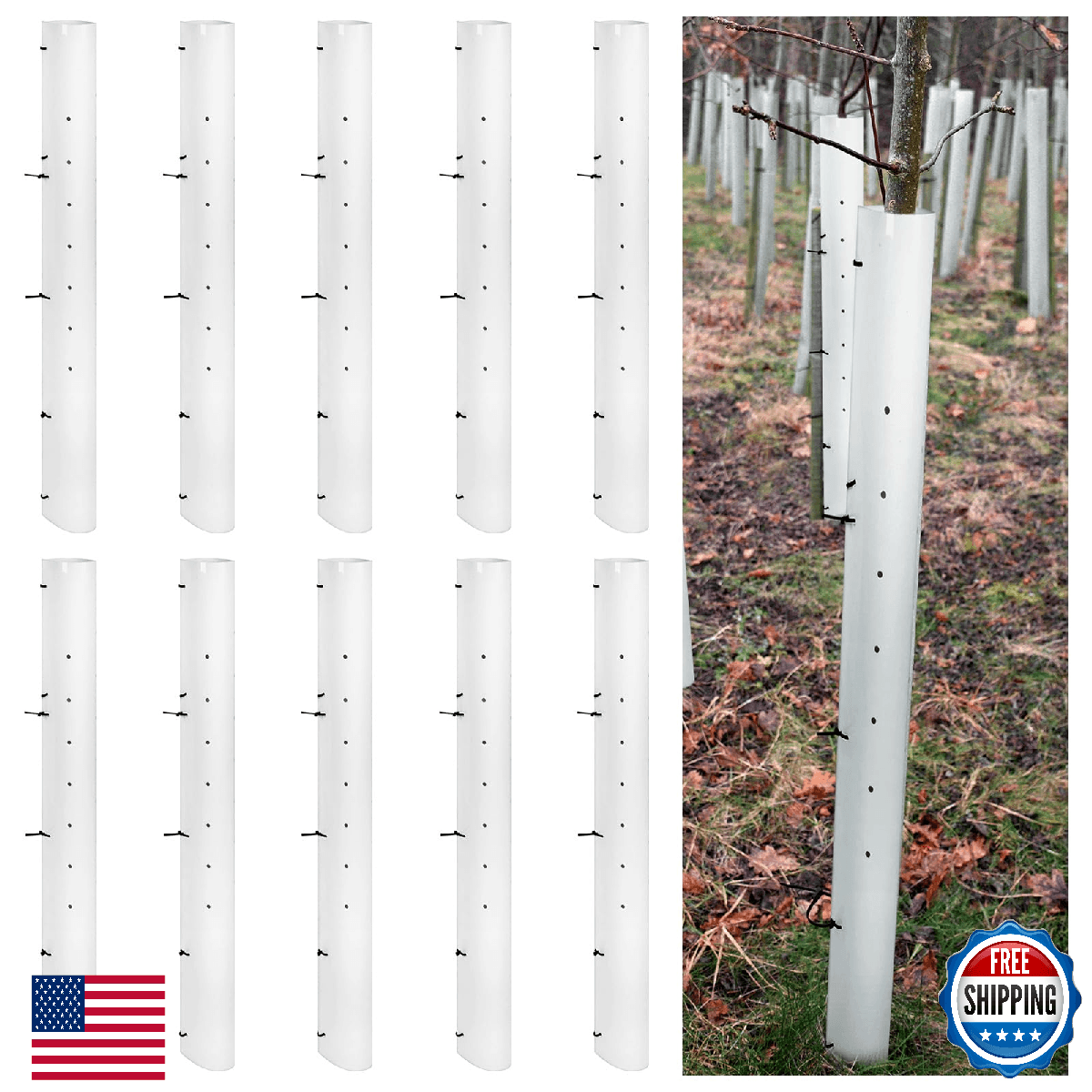 Pushglossy 10 Pack 48 Inch Tree Seedling Sapling Grow Tubes Standard Vented Seed - Image 1