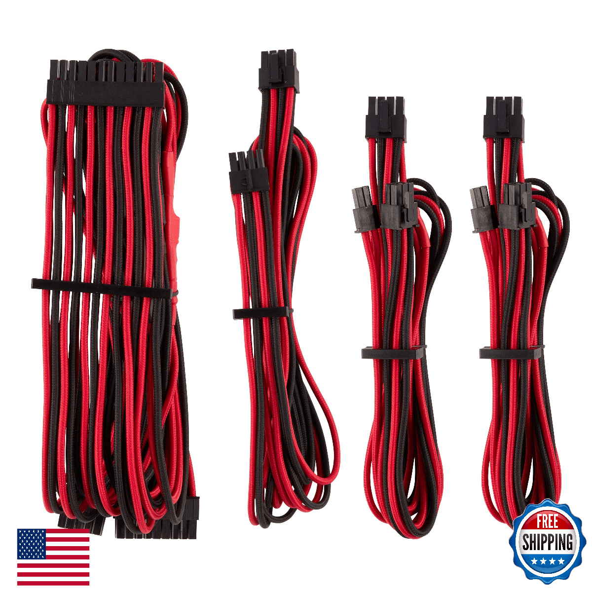 CORSAIR Premium Individually Sleeved PSU Cables Starter Kit – Red/Black, 2 Yr Wa - Image 1