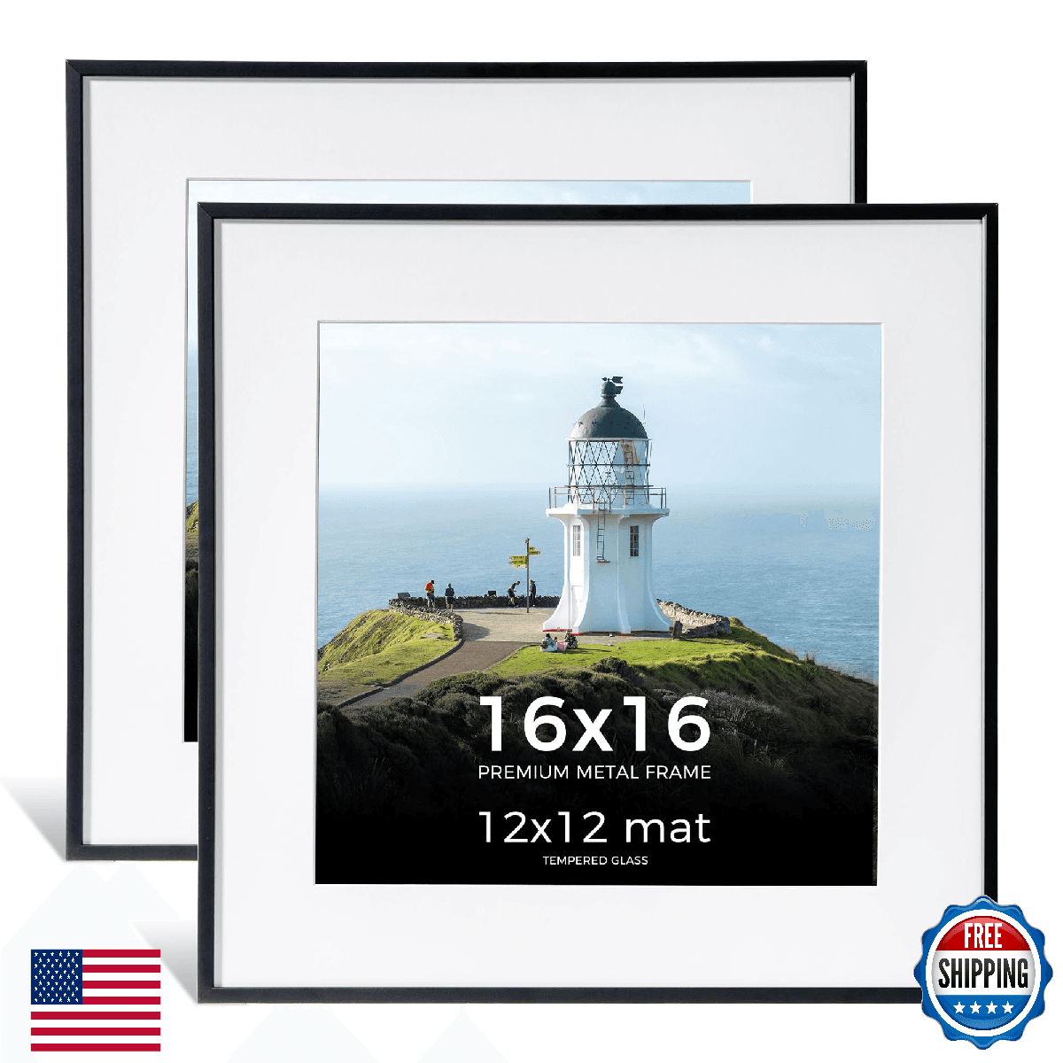 Axeman 16x16 Black Picture Frame, High-End Aluminum 16 by 16 Frame with Mat for - Image 1
