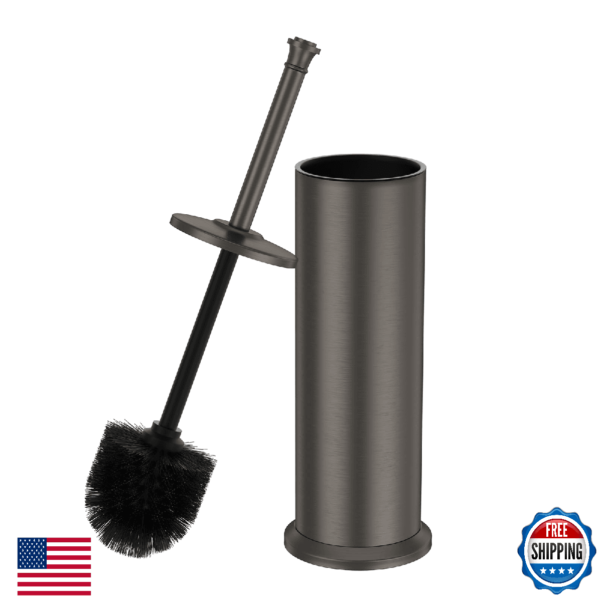 Pewter Toilet Brush and Holder, Extra Long Handled Toilet Brush for Bathroom, St - Image 1