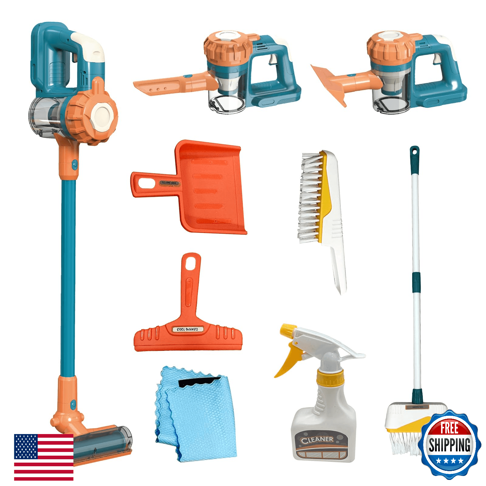 BAYMI Kids Vacuum 9Pcs Toy Cleaning Set Aged 3+ Toddler Broom Dustpan Scrub Brus - Image 1