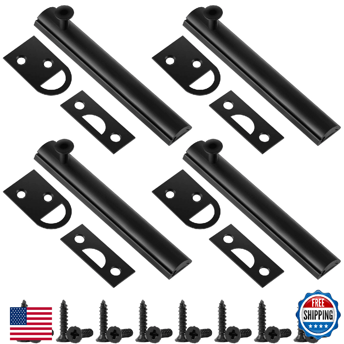 Lothee 4PCS Solid Brass 6" Surface Bolt Door Slide Latch Lock Security - Image 1