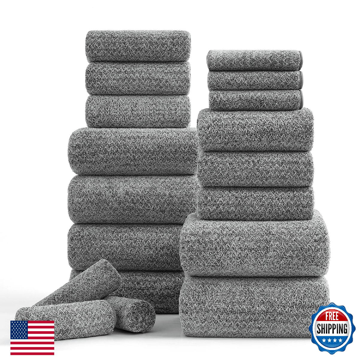 Ycosy 18 Piece Bath Towels Set 100% Microfiber Family Bathroom Towel Hanging Loo - Image 1