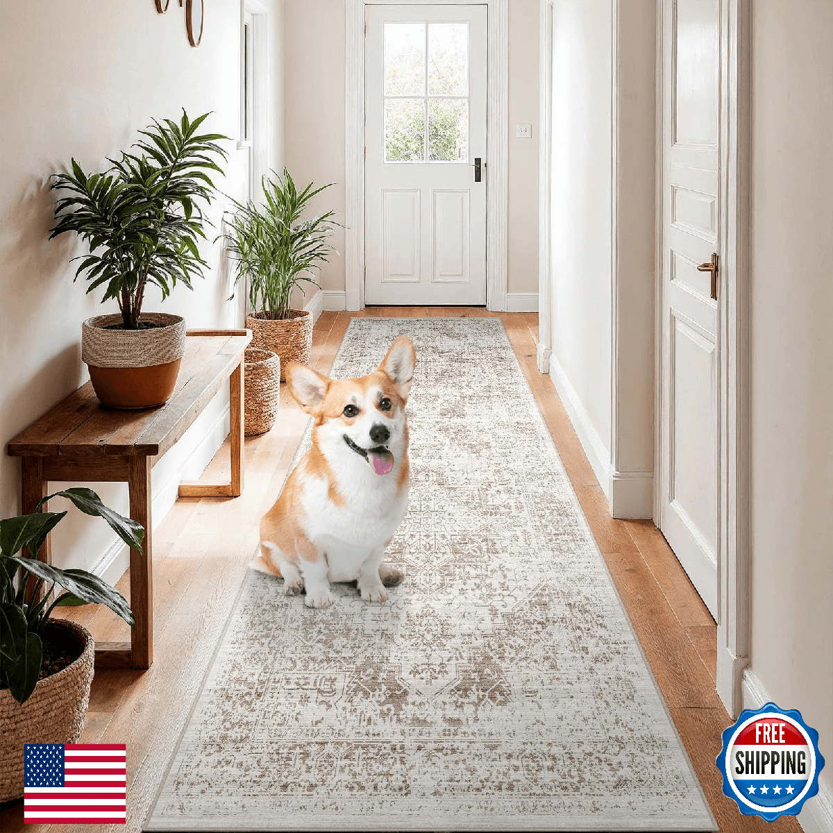 2x8 Washable Hallway Runner Rug - Vintage Kitchen Runners Low Pile Carpet Soft T - Image 1
