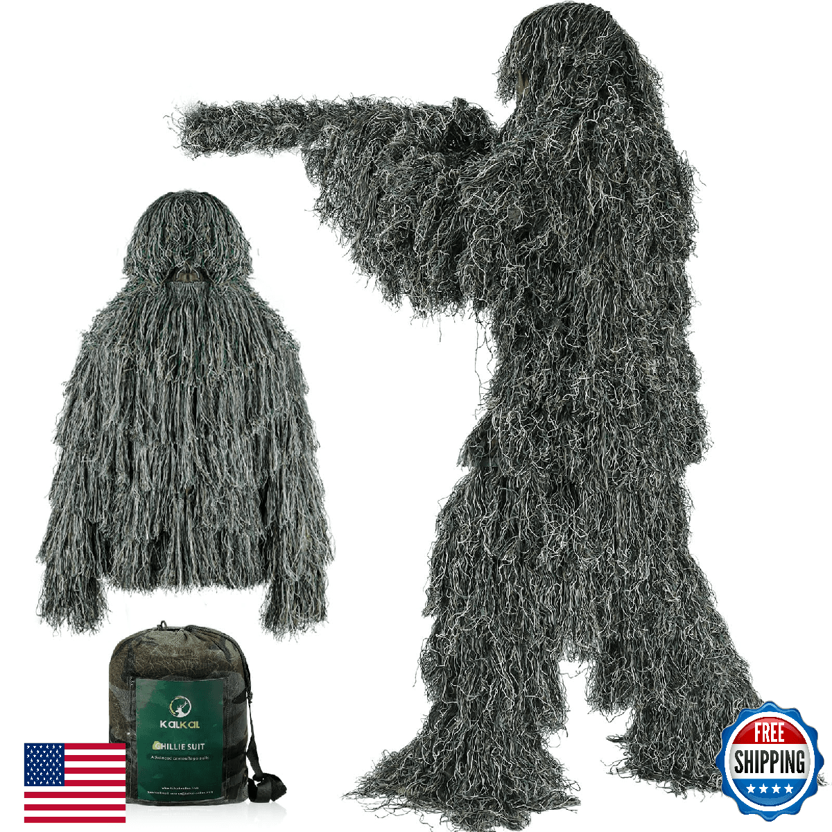 Kalkal 3D Camo Ghillie Suit for Hunting, Airsoft, Paintball - Double Stitched - Image 1