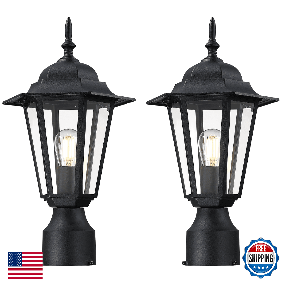 YaoKuem Outdoor Post Light E26 Base 60W Max Aluminum Housing Pole Lantern - Image 1