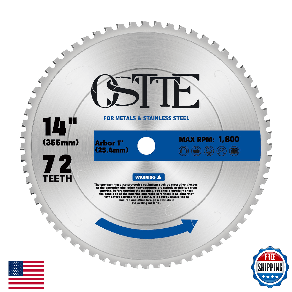 OSTTE 14-Inch Metal Steel Cutting Saw Blade, 14 Inch Chop Saw Blade 72-Tooth wit - Image 1