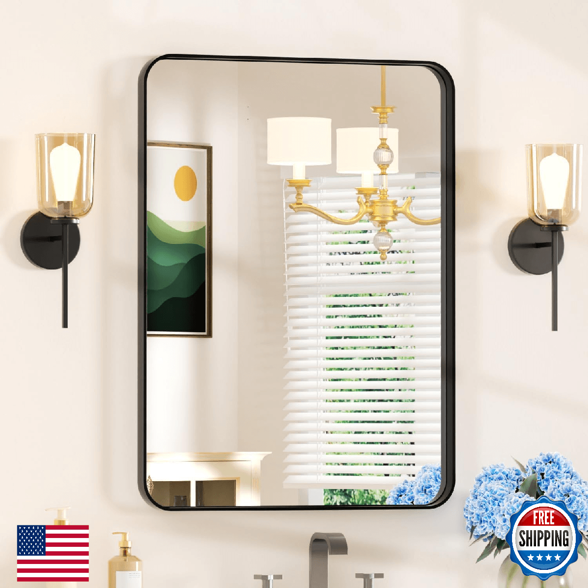 22×30 Black Bathroom Mirror for Over Sink - Rectangular Bathroom Vanity Mirror f - Image 1