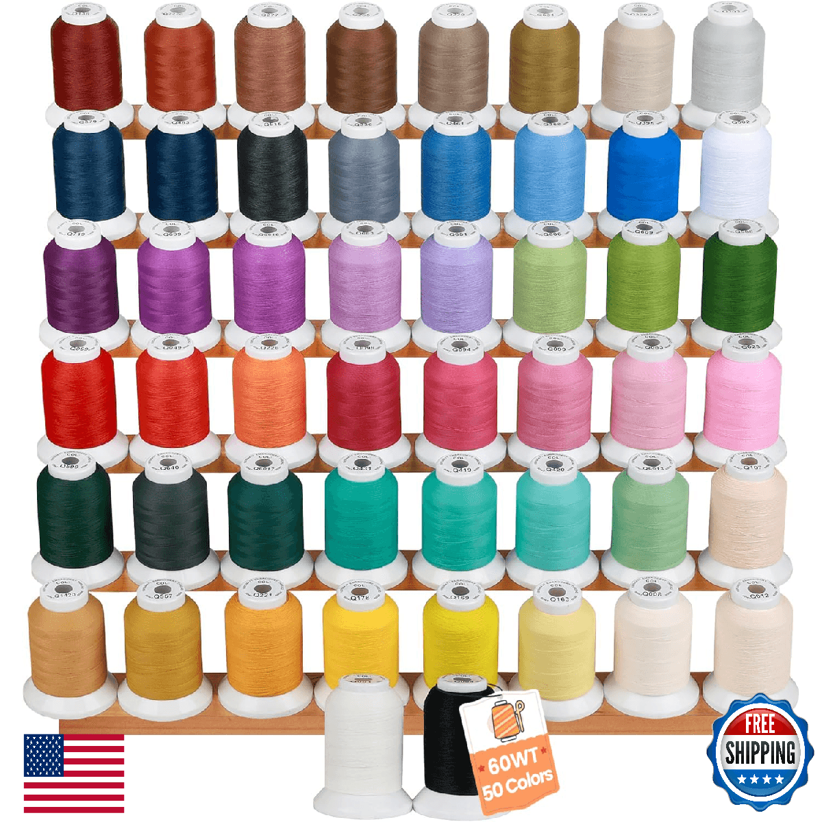 Brothread 60WT Frosty Matt Embroidery Machine Thread 50 Colors 660Y Spools - Image 1