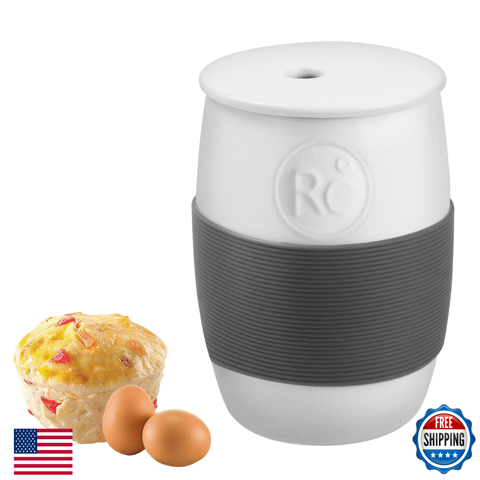Ceramic Microwave Egg Cooker - Fast, Easy Scrambled Eggs & Muffins, Holds 4 - Image 1
