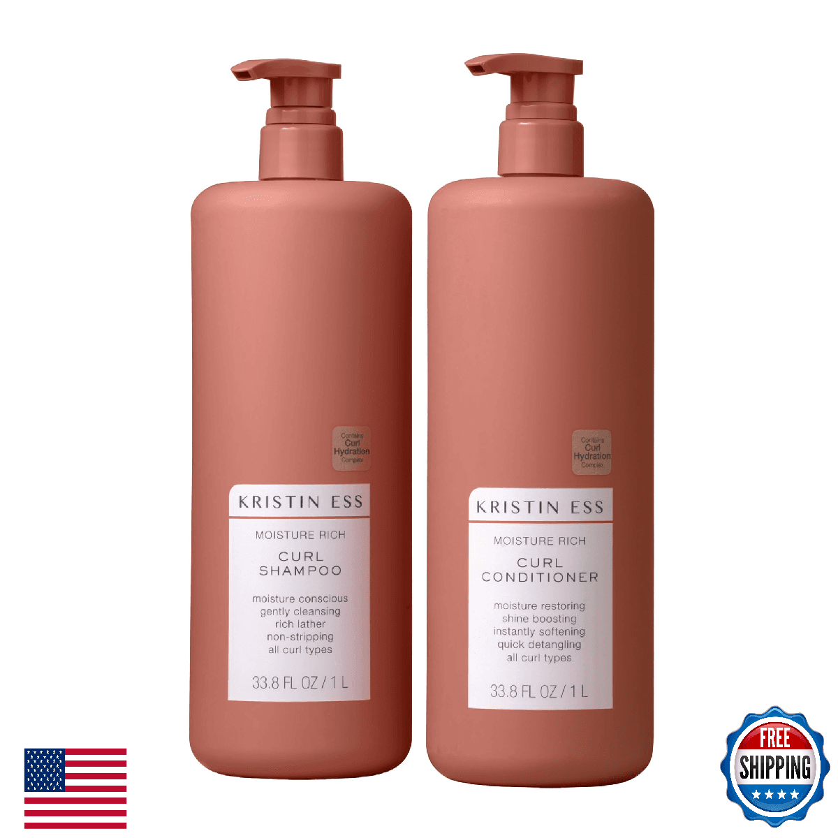 Kristin Ess Curl Shampoo & Conditioner Set - Moisturizing for Curly Hair - Image 1