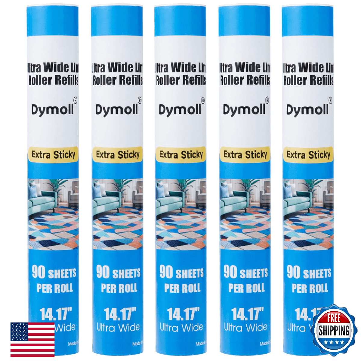 Dymoll 14.17" Lint Roller Refills Extreme Sticky Large Surface Pet Hair Dust Car - Image 1