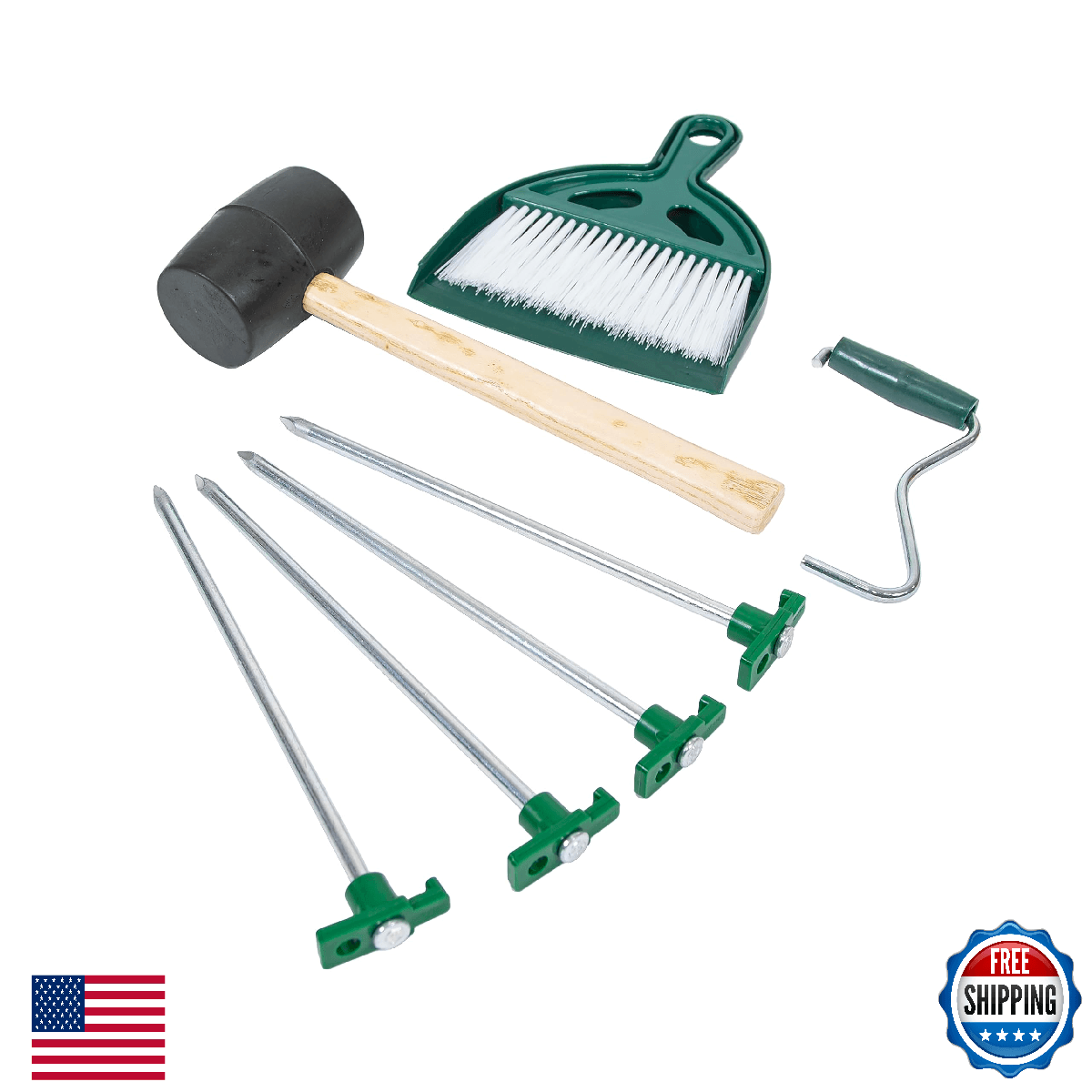Stansport Tent Essentials Kit: Whisk, Dust Pan, Stake Puller, Mallet, Stakes, Ba - Image 1