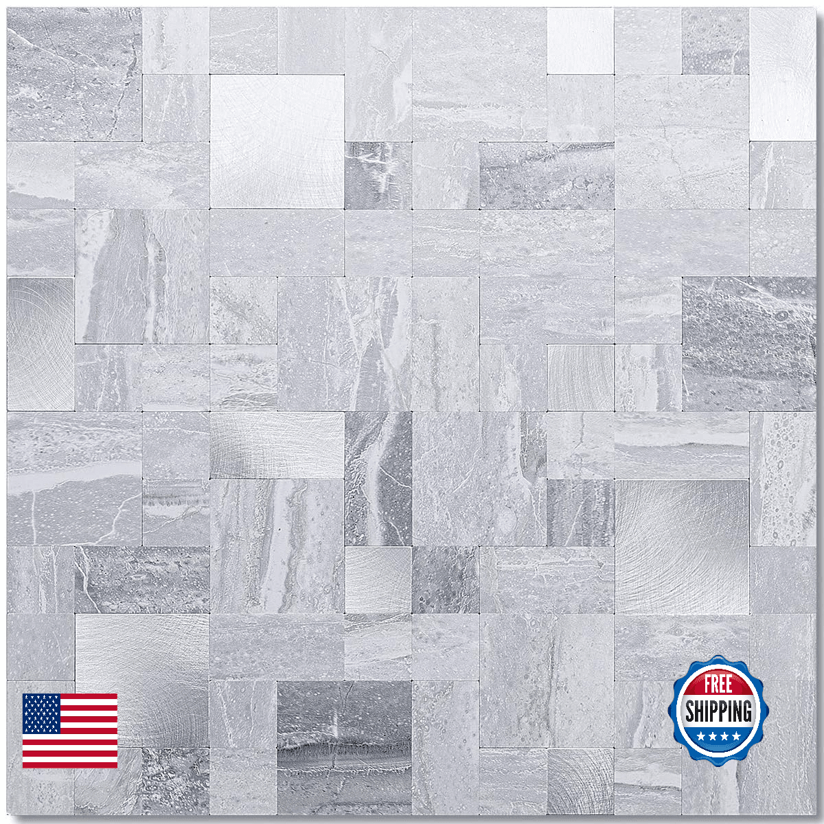 DICOFUN 10 Sheets Grey Marble Peel and Stick Tile Backsplash, Mixed Metal Silver - Image 1