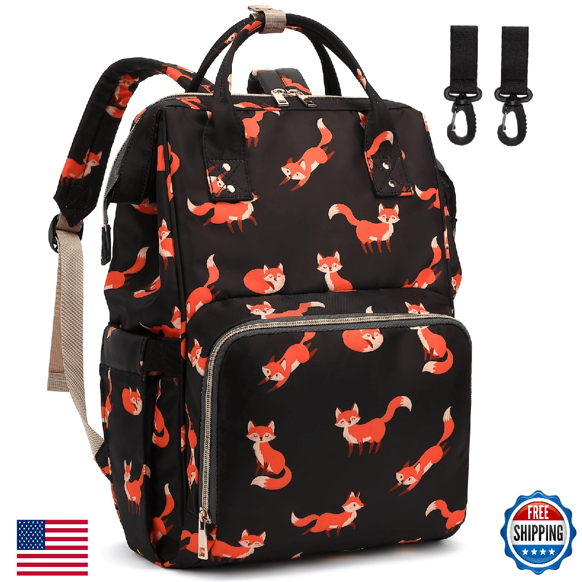 Dezcrab Fox Diaper Bag Backpack, Large Capacity, Waterproof, Insulated - Image 1