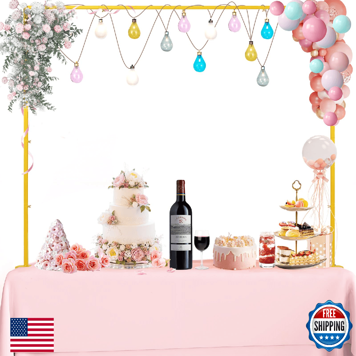 HXXUYY 33-100" Gold Adjustable Over Table Rod Stand W/Clamps Backdrop Decor - Image 1