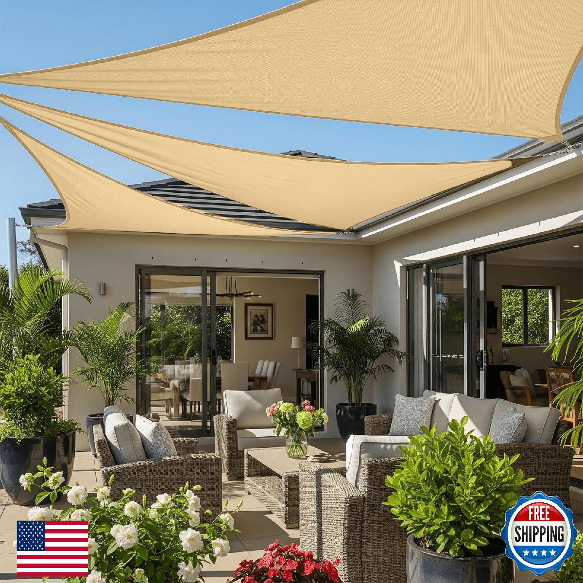 Cool Area Sun Shade Sail 16x16x16FT Triangle Shade Canopy Outdoor Sunshade for P - Image 1