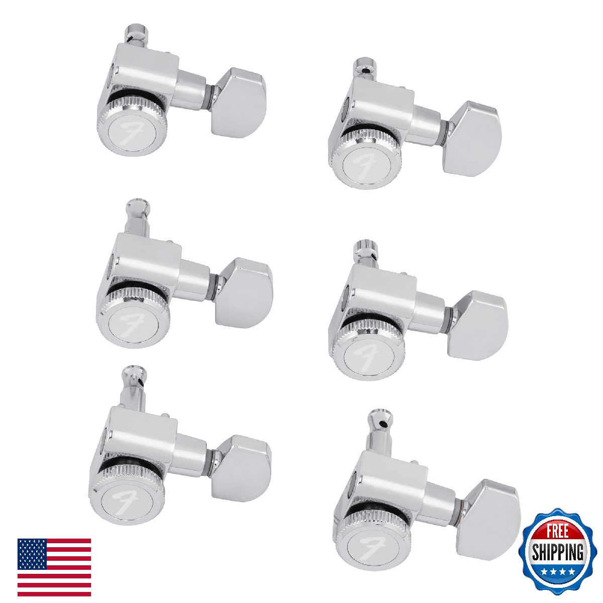 Fender Deluxe Locking Staggered Guitar Tuners Chrome 1.7x10x4.5 inches - Image 1