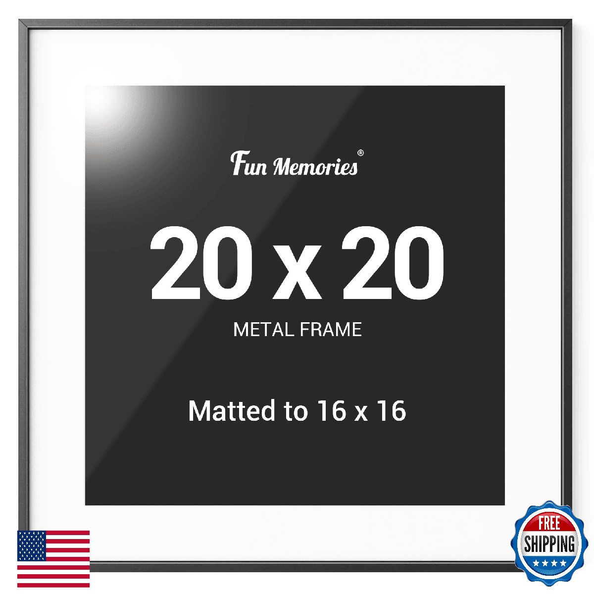 Fun Memories 20x20 Black Photo Frame, 20x20 Metal Picture Frames Matted to 16x16 - Image 1