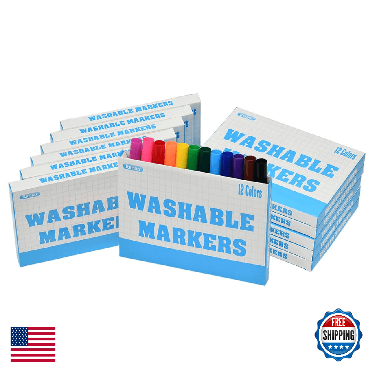 Rarlan Washable Markers Bulk, Markers for Kids, Classpack, 12 Colors,12 Boxes, 1 - Image 1