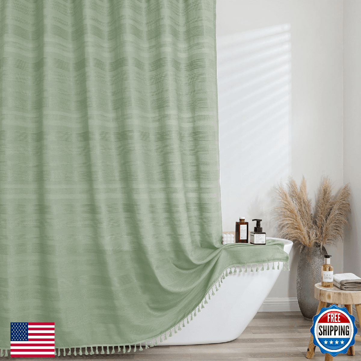 OVZME Extra Long Boho Shower Curtain 84 Inch Long, Modern Farmhouse Heavy Duty L - Image 1