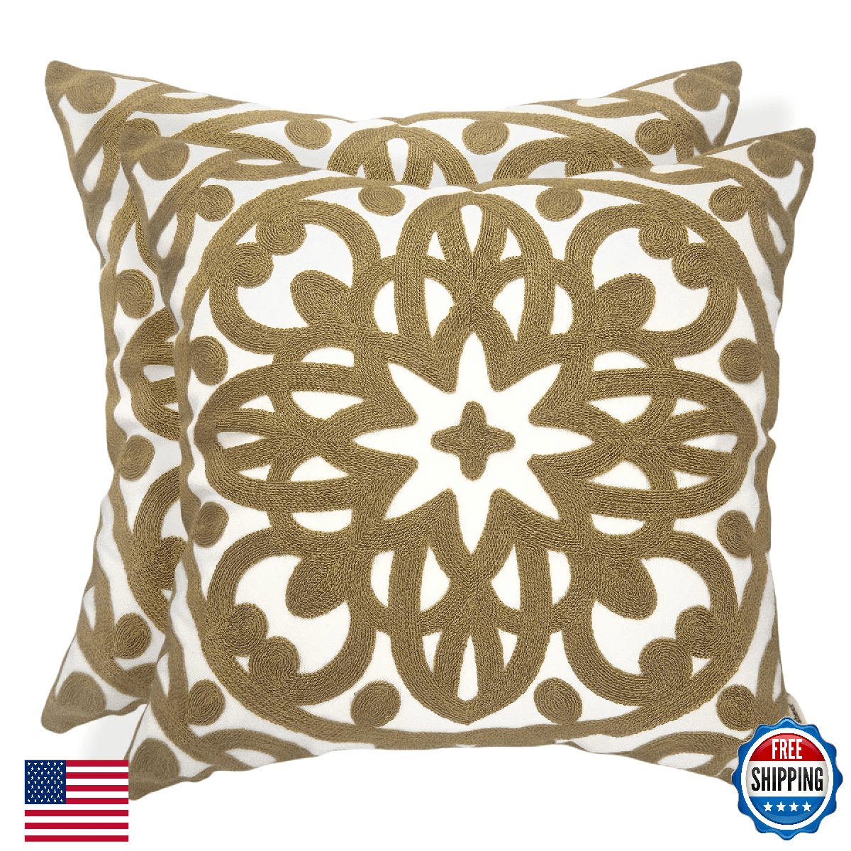 Alysheer Embroidered Throw Pillow Covers 18x18 Set of 2 Boho Modern Cotton - Image 1