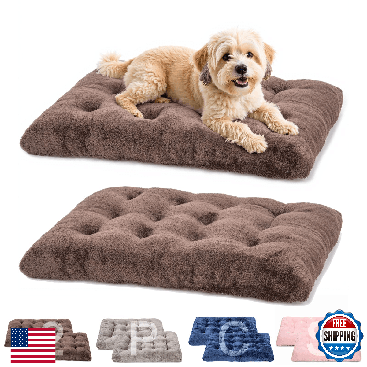 POMIU 2-Pack Washable Dog Bed, Deluxe Plush Crate Beds with Anti-Slip, Machine W - Image 1