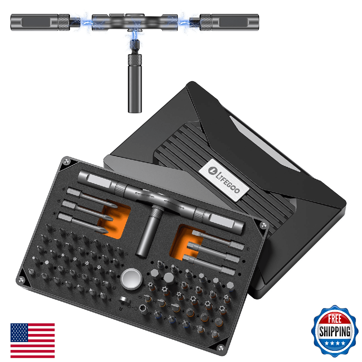 LIFEGOO Ratchet Screwdriver Set: 74 in 1 Magnetic Screwdriver Sets, S2 Steel Bit - Image 1
