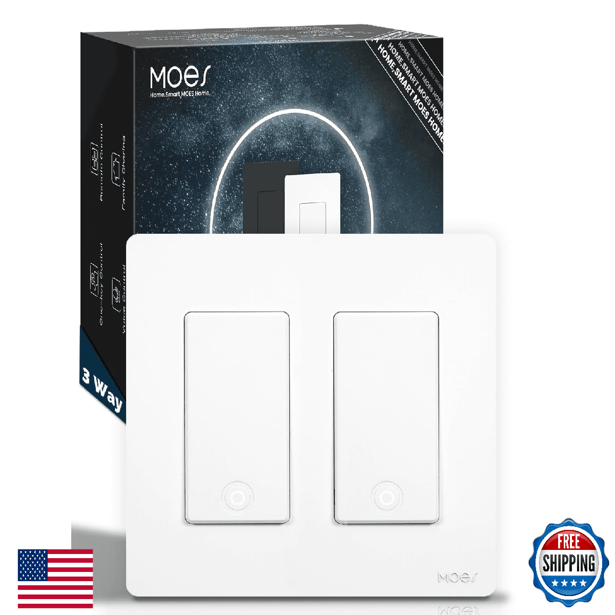 MOES Zigbee 3-Way Smart Light Switch, 2 Gang, Single Pole, Hub Required - Image 1