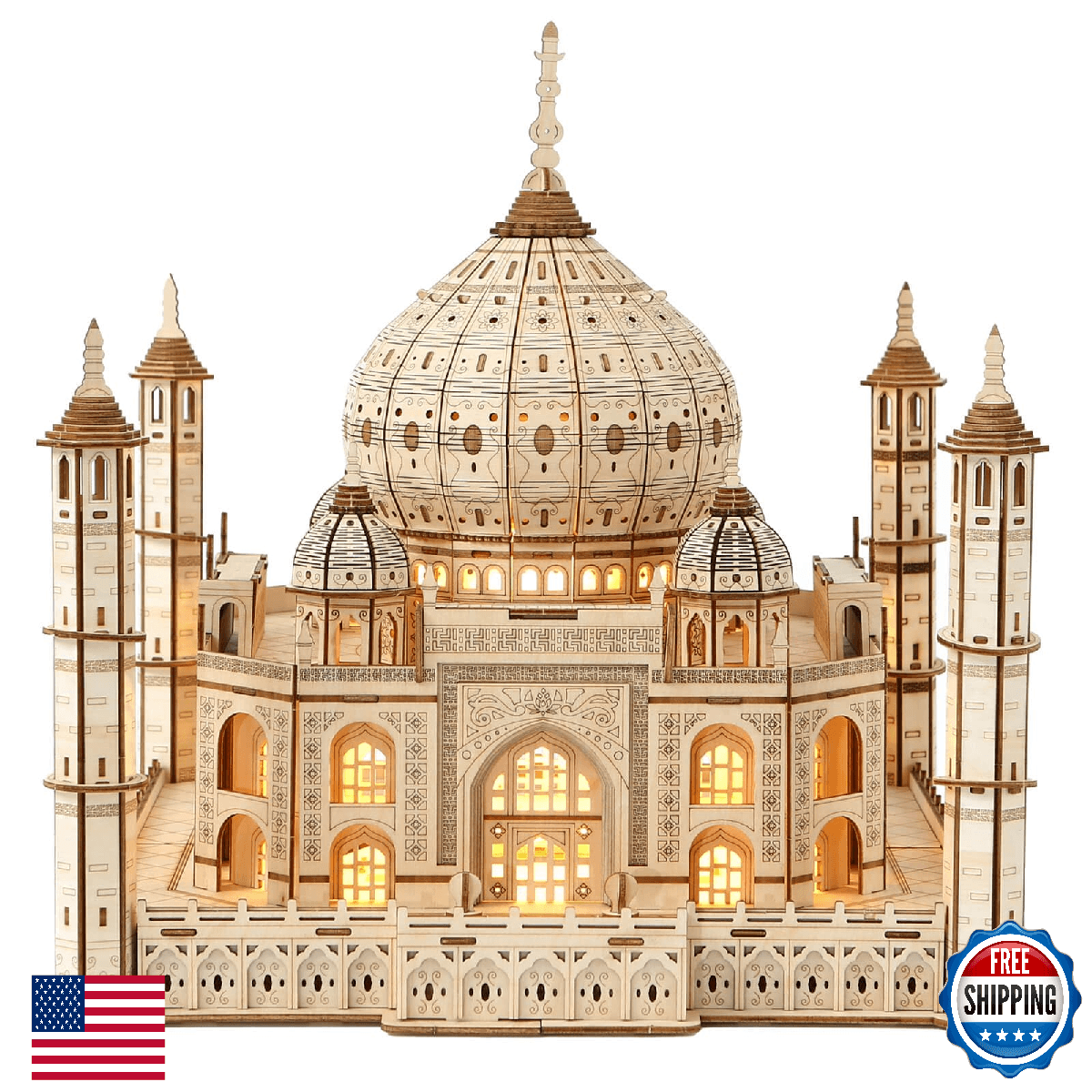 3D Wooden Puzzle Taj Mahal Castle LED Light 388pcs Adult DIY Assembly - Image 1