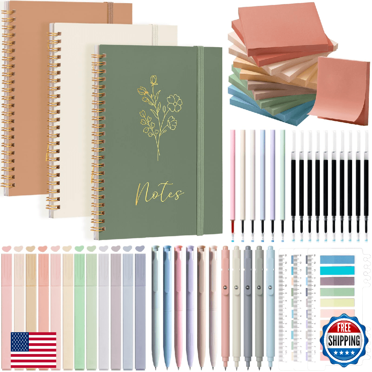 58PCS Aesthetic School Supplies, Cute College Ruled A5 Spiral Notebook Stationar - Image 1