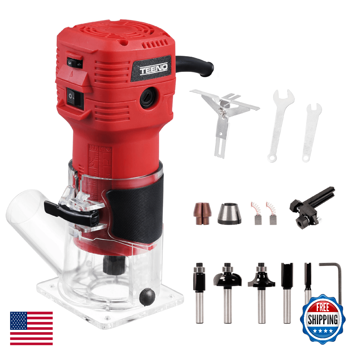 TEENO Router Tool, 650W 110V Compact Wood Router for Woodworking, 15000-32000 RP - Image 1
