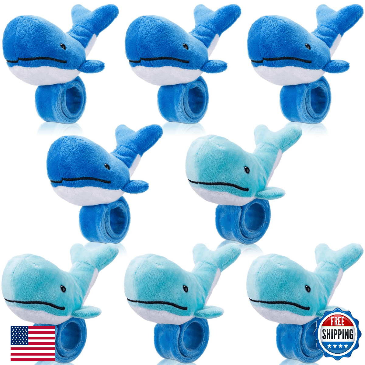 Lenwen 8 Pcs Whale Stuffed Animals Slap Bracelets for Kids Plush Animal Slap Sna - Image 1