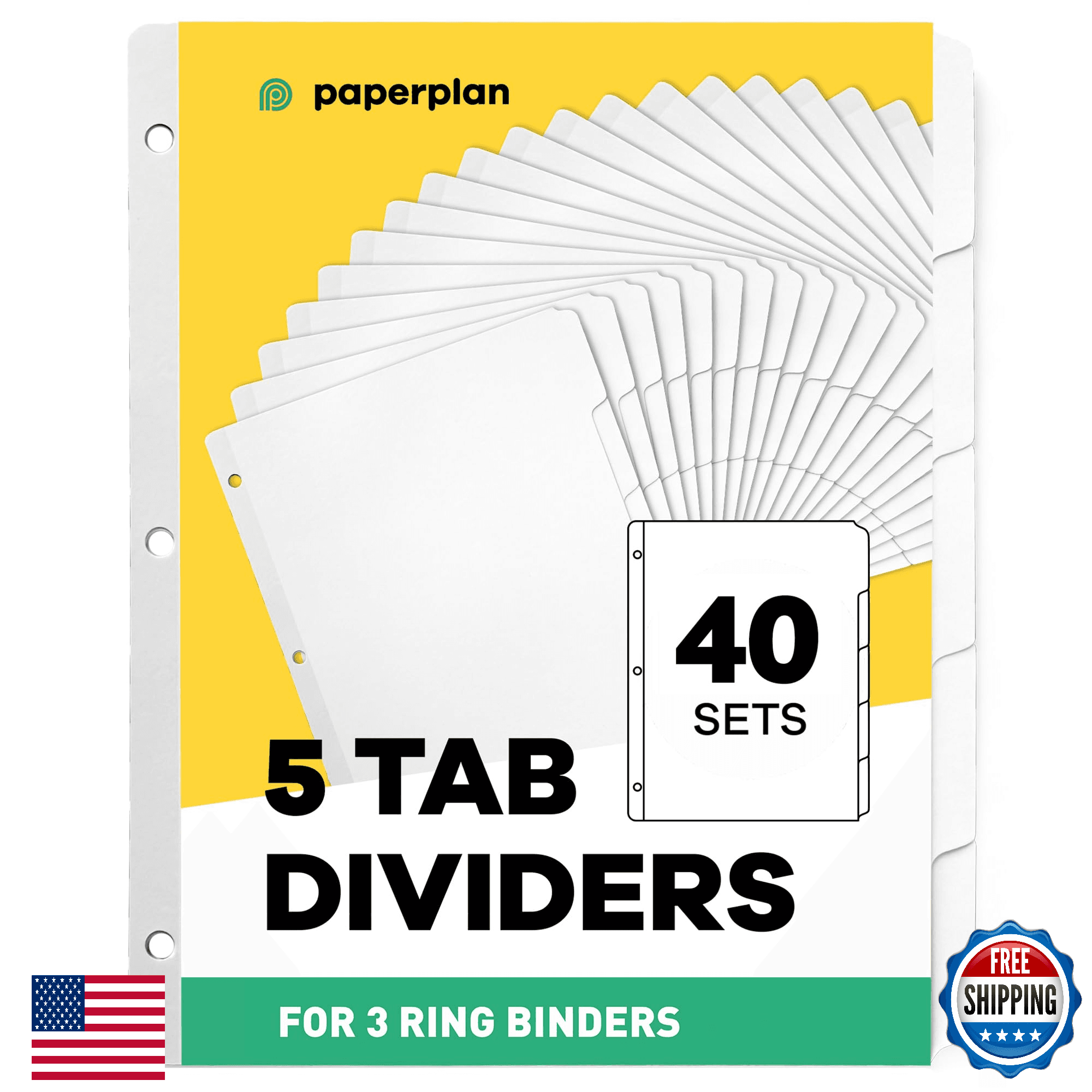 40x 5-Tab 3 Ring Binder Dividers White Reinforced Edge Durable Organize - Image 1