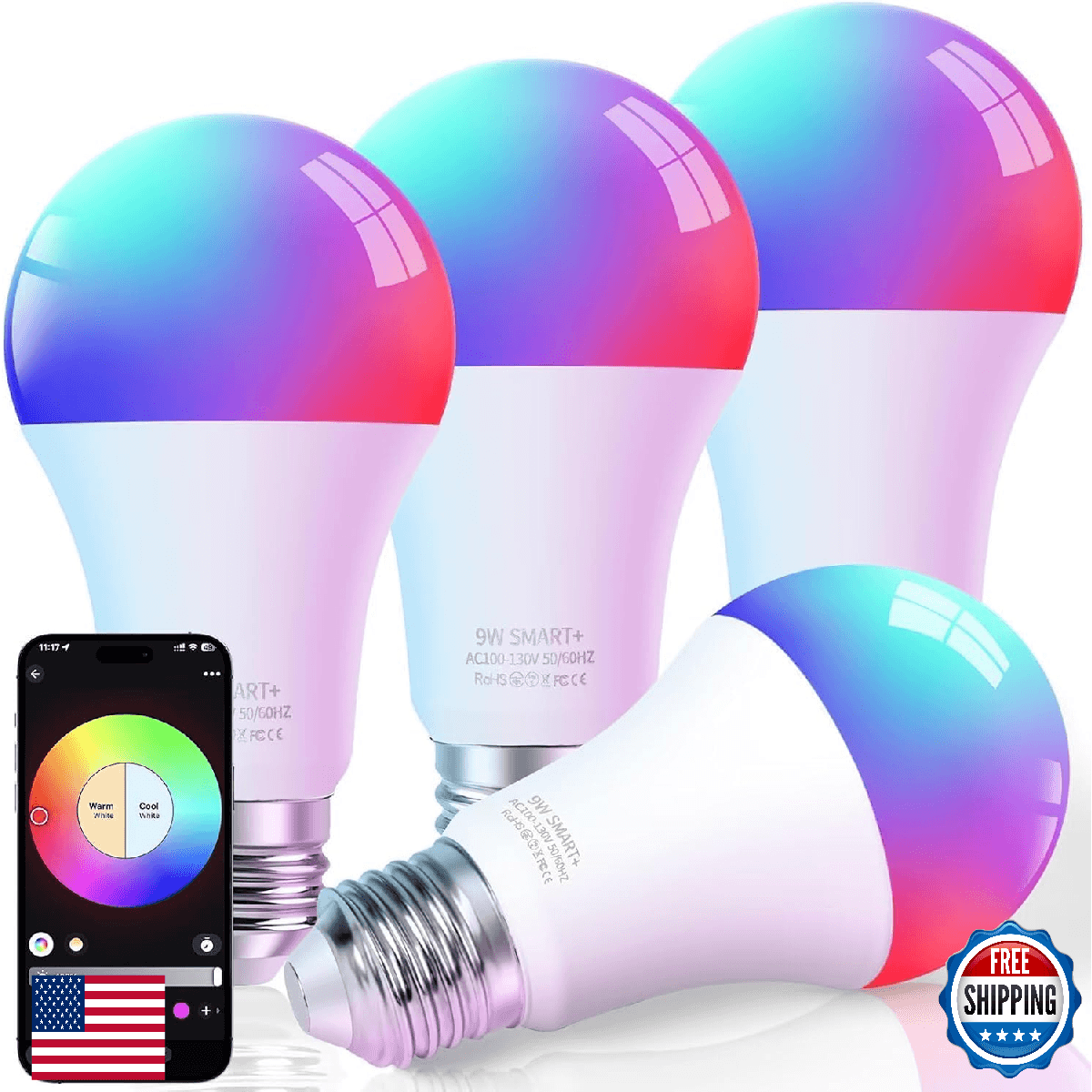 FRIDEKO HOME LED Smart Light Bulbs - Wi-Fi & Bluetooth Light Bulbs, Color Changi - Image 1