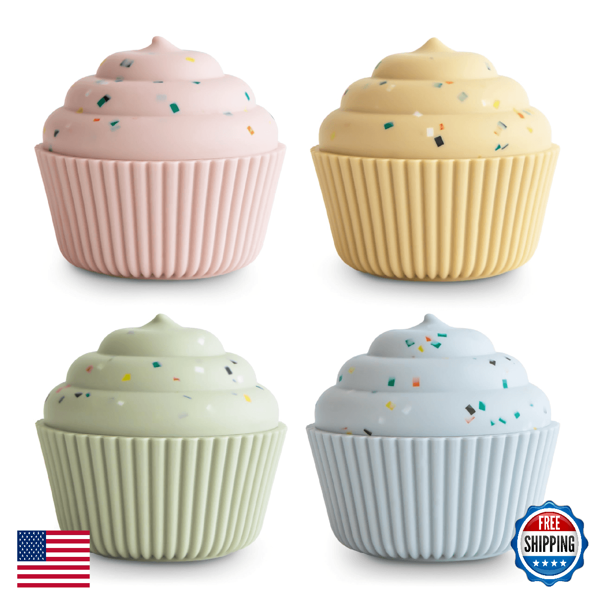 Mushie Silicone Mix & Match Cupcake Stacking Toy 4-Pack - Mold Free - Image 1