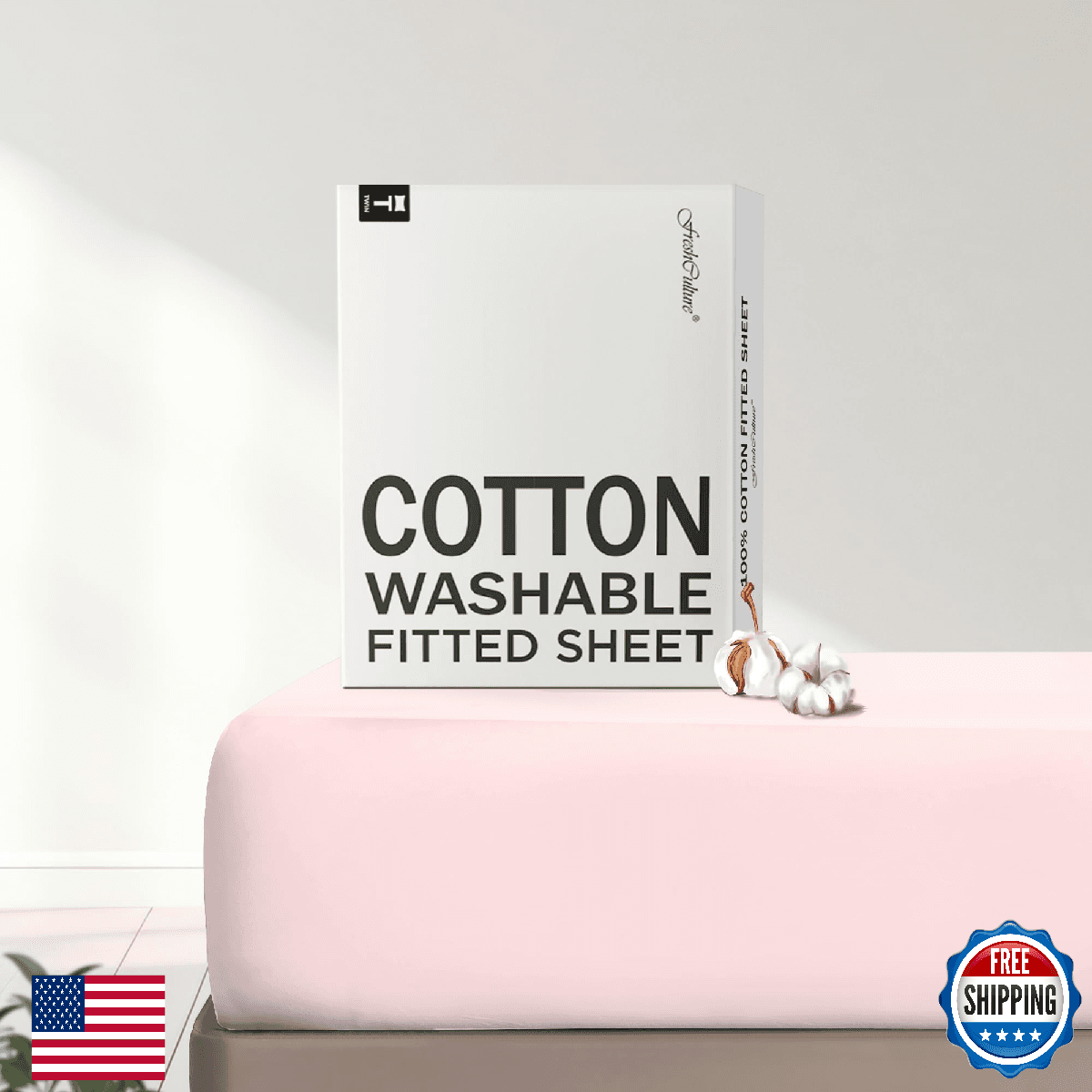 FreshCulture Pure Cotton Fitted Sheets Queen Size 300 TC Percale Soft Breathable - Image 1