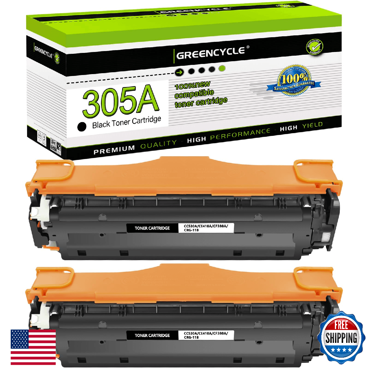 Greencycle 305A Black Toner Cartridge for HP LaserJet Pro 300 400 M375 M475 - Image 1