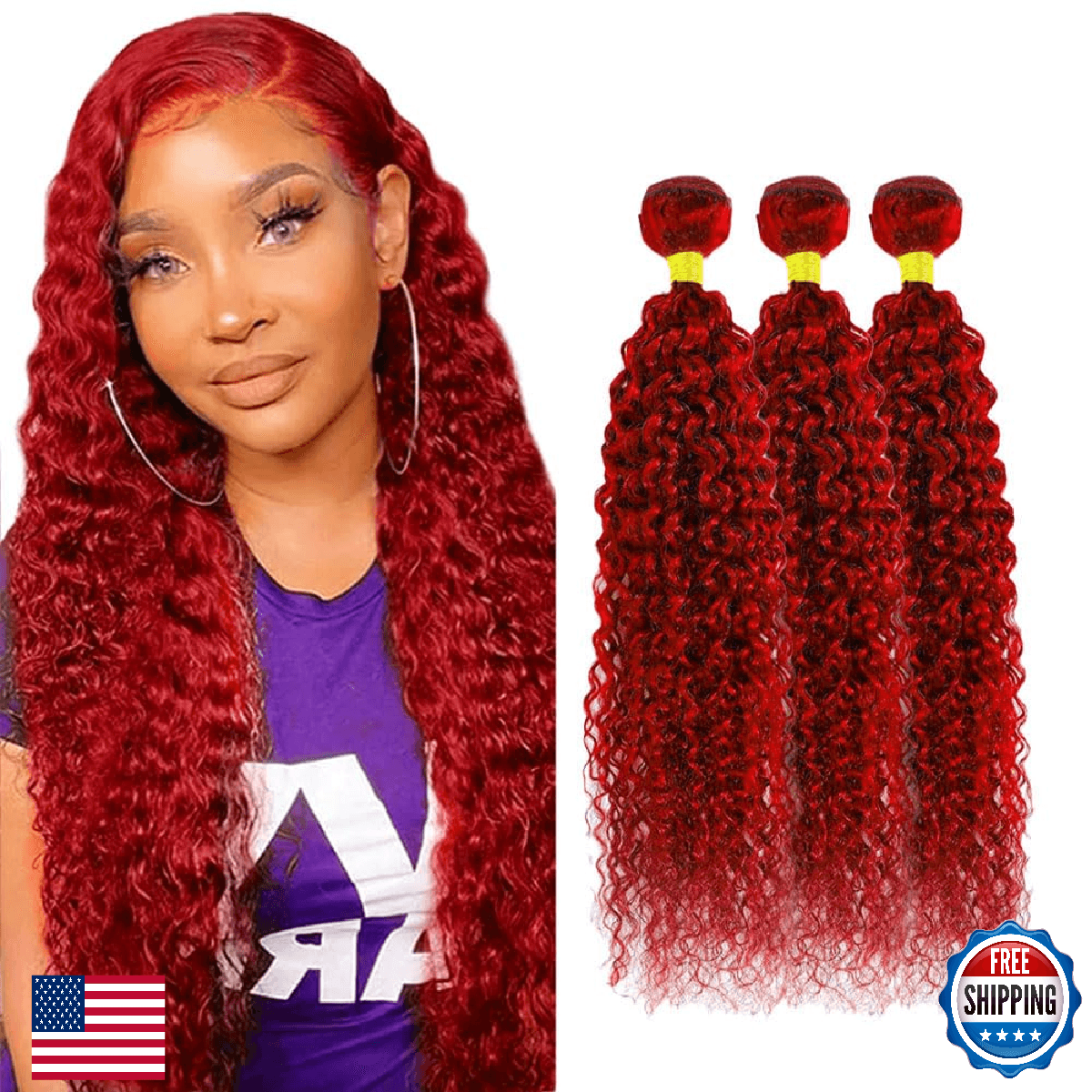 Wine Red Bundles Human Hair Water Wave Bundles 24 24 24 Inch Unprocessed Brazili - Image 1