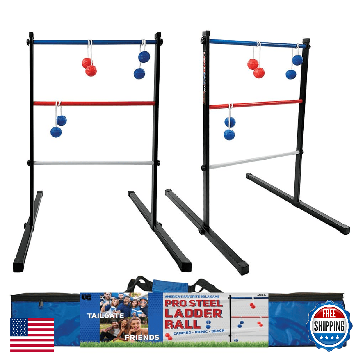 Ladderball Pro Steel Game Set by Maranda Enterprises - Black, Blue, Red - Image 1