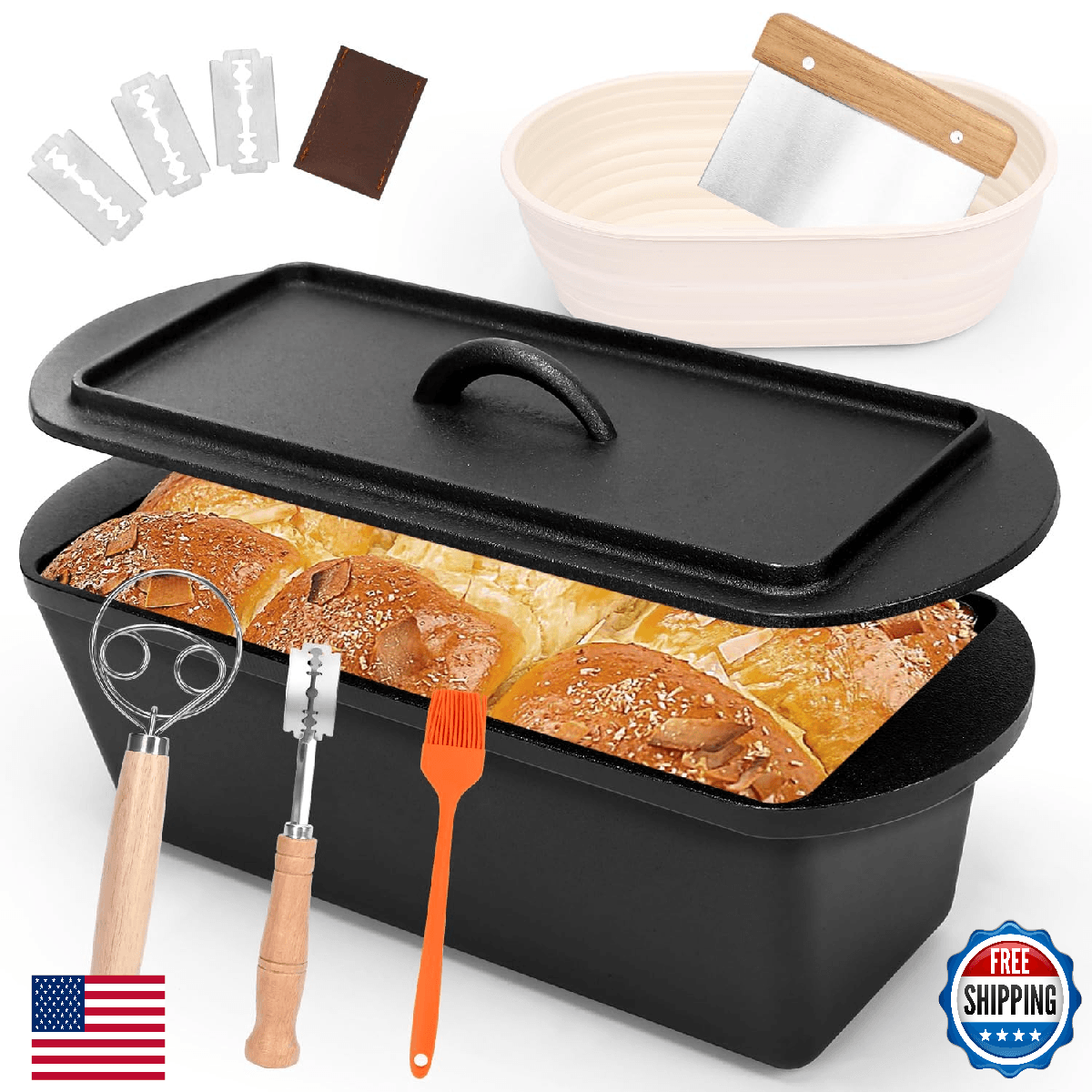 QuliMetal 14×5.5 Bread Loaf Pan, Oval Cast Iron Bread Pan With Lid,Sourdough Art - Image 1